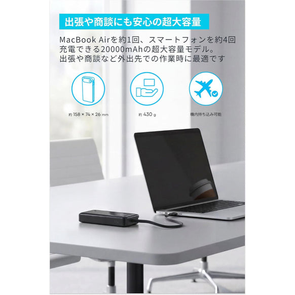 Anker Zolo Power Bank (20000mAh, 87W, Built-In USB-Cケーブル, For PC)
