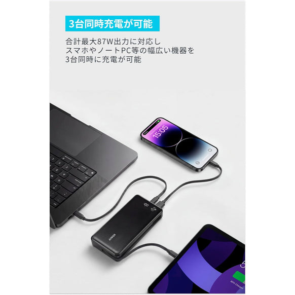 Anker Zolo Power Bank (20000mAh, 87W, Built-In USB-Cケーブル, For PC)