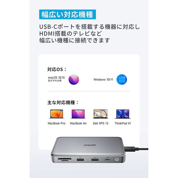 Anker 563 USB-C ハブ (10-in-1, Dual 4K HDMI, for MacBook)