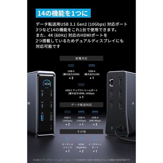 Anker Prime ドッキングステーション (14-in-1, Dual Display, 160W) サブ画像2