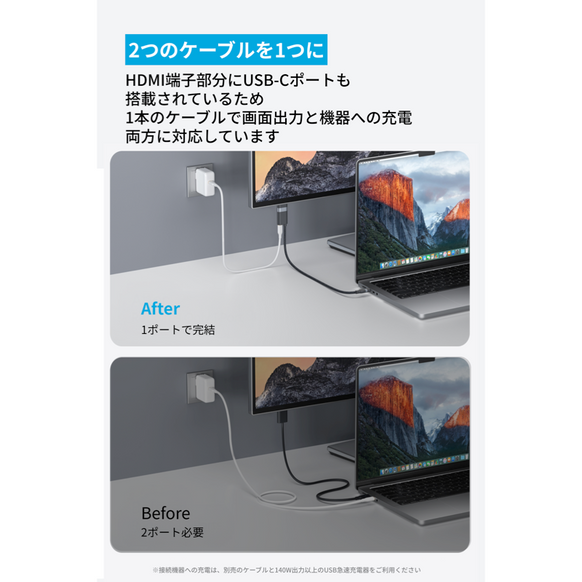 Anker Nano USB-C & HDMI ケーブル (4K, 高耐久ナイロン, 140W)