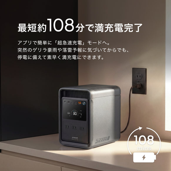 Anker Solix S2000 Portable Power Station (ダークグレー) with Anker Solix PS100 Dual Portable Solar Panel