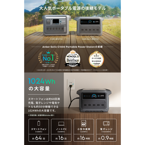 Anker Solix C1000 Gen 2 Portable Power Station with Anker Solix PS400 Portable Solar Panel