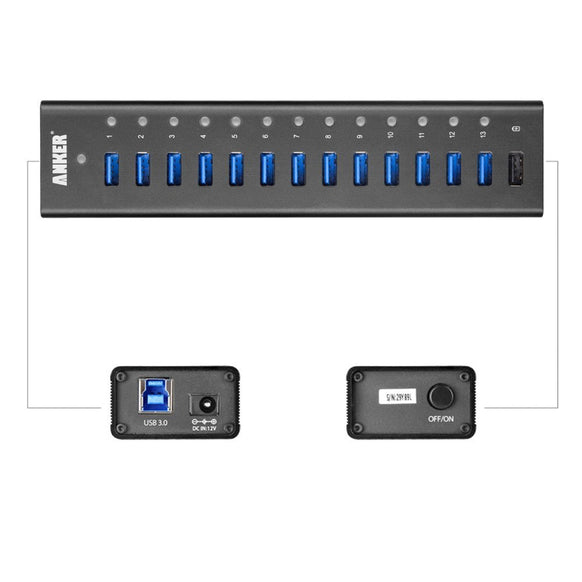 Anker AH232 USB 3.0 13ポート ＋1スマート充電ポート(5V / 2.1A) アルミニウムハブ USB1.1/2.0互換